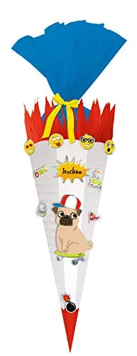 Ursus 9870011 - Schultüte Bastelset Easy Line, Mops, sechseckig, Höhe ca. 68 cm, Durchmesser ca. 20 cm, aus 3D Colorwellpappe 260 g/qm, alle Teile vorgestanzt, inklusive Bastelanleitung