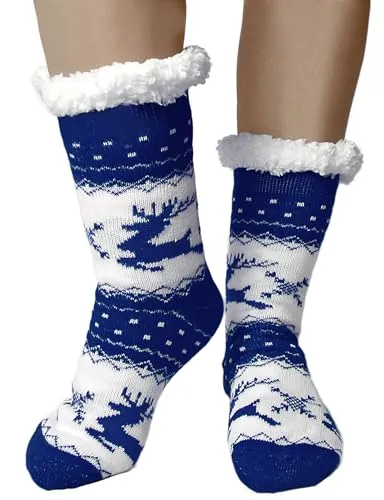 Stephans Möbelbörse Kuschelsocken für Damen und Herren Dicke Stoppersocken Warme Wintersocken Hüttensocken Flauschig Weihnachtssocken Hausschuhe Geschenk Socken Unisex (Acryl-Mischung, Blau)