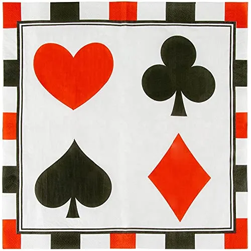 Servietten Casino Poker Motiv, 150 Stück, 2-Lagig, Umweltfreundlich, Mehrfarbig, 33 x 33 cm Ungefaltet
