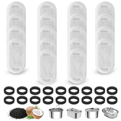 YeeQo 36 Stück Filter Katzenbrunnen, für 2L/3.2L/4L Edelstahl Trinkbrunnen | Ersatzfilter für Trinkbrunnen (18 Stück Kohlefilter Und 18 Stück Schaumfilter), Katzenbrunnen Filter für Katzen Und Hunde
