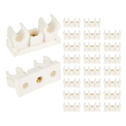 tecuro 25 Stück Doppel Rohrclip Rohrschelle Klemmschelle 12mm - mit Messing Gewindebuchse M6, aus Kunststoff - Weiß, für Rohre und Schläuche Ø 12 mm