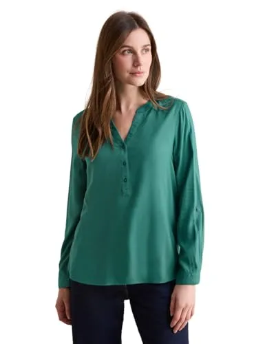 Cecil Damen Bluse in Unifarbe - Elegante Damenbluse mit geschlitztem Ausschnitt und dekorativer Knopfleiste. Die weiche Viskose sorgt für hohen Tragekomfort und die seitlichen Schlitze verleihen eine moderne Note.