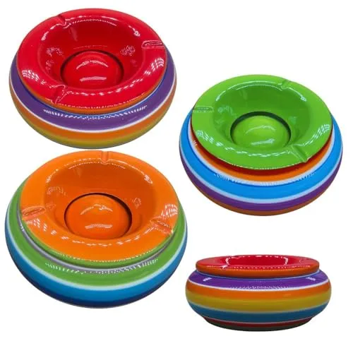 Wind Aschenbecher STRIPE Tischachenbecher Ascher Deckel Bunt Streifen Porzellan (BLAU)