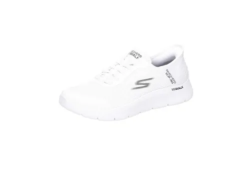 SKECHERS GO WALK Flex Hands Up Damen Sneaker - Der SKECHERS GO WALK Flex Hands Up in Weiß überzeugt mit einem praktischen Slip-In Design und atmungsaktivem Obermaterial. Ideal für Alltag und Reisen, bietet er höchsten Komfort und Flexibilität für aktive Frauen.