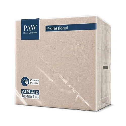 PAW Airlaid Servietten 40x40 cm - 50 Stück Beige, 1-lagig - Servietten für Hochzeit und Taufe, allergikergeeignet und aus 100% Airlaid für ein elegantes Ambiente in Beige. Perfekt für besondere Anlässe!