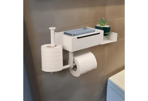 Toilettenpapierhalter mit Ablage und Windelbox - Praktischer Toilettenpapierhalter mit Ablage und Windelbox, aus rostfreiem Edelstahl, ideal für moderne Badezimmer.