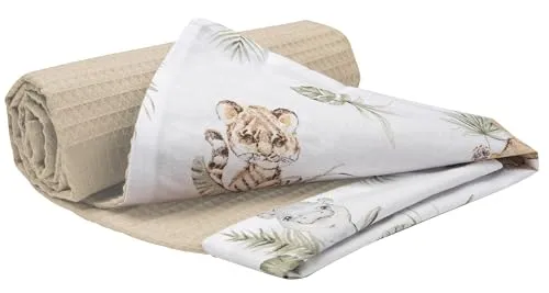 Medi Partners Babydecke Baby Decke Neugeborenen - Kuscheldecke Geschenk Babydecken 75x100cm für Kleinkinder Mädchen Krabbeldecke Kinderbett Kinderwagen 100% Baumwolle (Safari mit Grauer Waffel)
