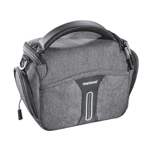 Mantona Kameratasche Tallinn Gr. L anthrazit, Fototasche inkl. gepolstertem Schultergurt, Camera Bag mit Trennstegen und Regenschutzhülle, tragbar als Schultertasche, Handtasche und Gürteltasche