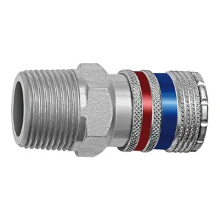 Riegler Sicherheitskupplung NW 10, Stahl/Messing verzinkt - Verteiler mit automatischer Entlüftung für maximale Sicherheit und hohe Durchflussleistung, ideal für Pneumatik und Industrieanwendungen.