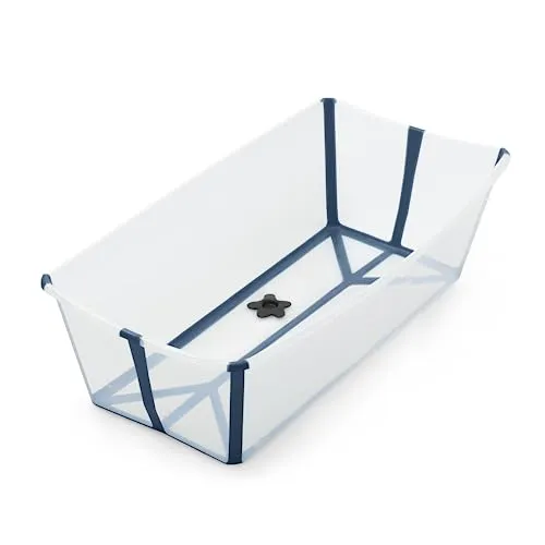Stokke Flexi Bath XL, Transparent Blue –Geräumige faltbare Babybadewanne – Leichte Konstruktion & einfach zu verstauen – Bequem für zuhause oder auf Reisen – Ideal für Kinder von 0–6 Jahren