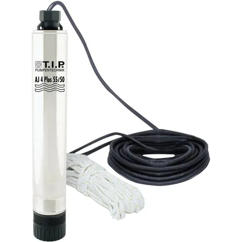 T.I.P. Brunnenpumpe AJ 4 Plus 55/50 - Brunnenpumpen für Gartenteiche, ideal für schmale Bohrbrunnen ab 10 cm Durchmesser mit einer Förderhöhe von bis zu 50 m und einer Fördermenge von 3.300 l/h.