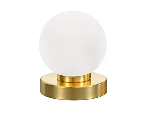 Kleine Touch Tischleuchte 15cm - Glaskugel Weiß mit Messingfuß - Tischlampe mit TOUCH Funktion, dimmbar in 3 Helligkeitsstufen. Elegantes Design mit Glaskugel und mattiertem Messingfuß, ideal für stimmungsvolle Beleuchtung.