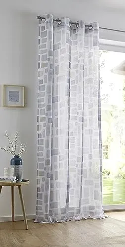 Kutti Vorhang Glen - Halbtransparente Ösengardine mit Aquarell Design - Fertiggardinen aus pflegeleichtem Polyester, geräuschdämpfend und in modernem Wasserfarben-Design, ideal für stilvolle Fensterdekoration.