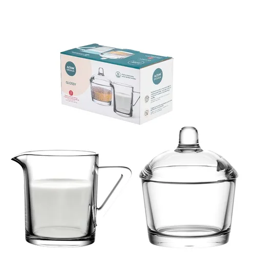 Set Zuckerdose aus glänzendem Glas 210ml und Milchkännchen 200ml