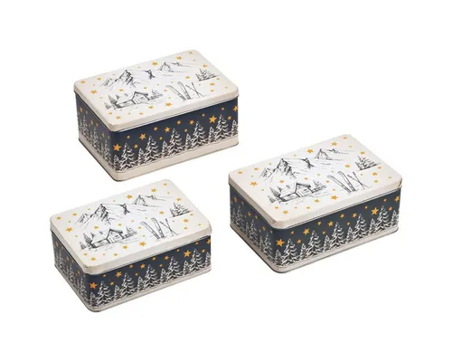 matches21 HOME & HOBBY Vorratsdose Große Metall Plätzchendosen Winterlandschaft schwarz im 3er Set, Metall, (3-tlg), Eckige Weihnachten Blech Vorratsdosen als Keks-Dosen in 21, 19, 17 cm