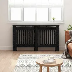 vidaXL Heizkörperabdeckung Schwarz Eichen-Optik 152 x 19 x 81,5 cm - Stylische Radiatorabdeckung in Schwarz Eichen-Optik, ideal für jeden Wohnstil. Bietet Sicherheit für Kinder und Haustiere und sorgt für effizienten Wärmefluss. Praktisches Regal für Dekoration und einfach zu reinigen.