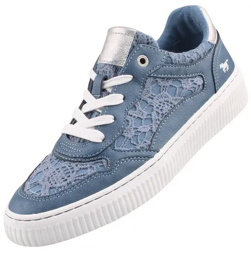 Mustang Shoes 1516301/8 Sneaker - Damen Sneaker Blau mit Kunstleder und Häkeleinsätzen, atmungsaktiver Innenschuh für Komfort an warmen Tagen, herausnehmbare Decksohle, ideal für sportliche Outfits.