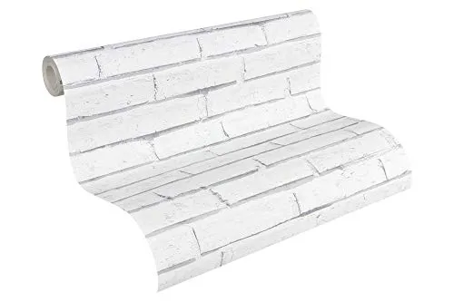 A.S. Création Papiertapete Authentic Walls Ökotapete Tapete in Stein Optik 10,05 m x 0,53 m grau weiß Made in Germany 301692 30169-2