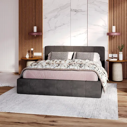 Bett FLORIDA 90x200 mit Lattenrost und Bettkasten - Modernes Einzelbett in Graphit, inklusive Lattenrost und großem Bettkasten für optimalen Stauraum im Schlafzimmer.