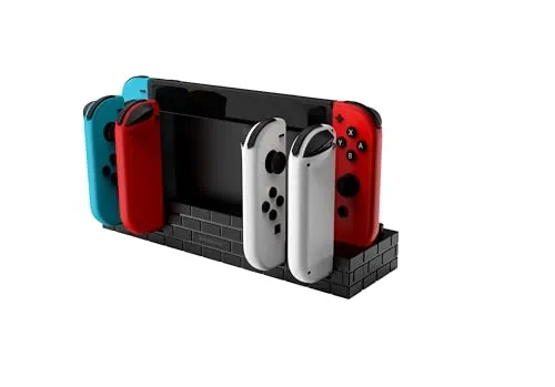 EgoGear - USB-Ladestation für Nintendo Switch - Geeignet für 4 Joy-Con + 8 Switch-Spielaufbewahrungen - LED-Ladeanzeige - Rutschfeste Unterlage