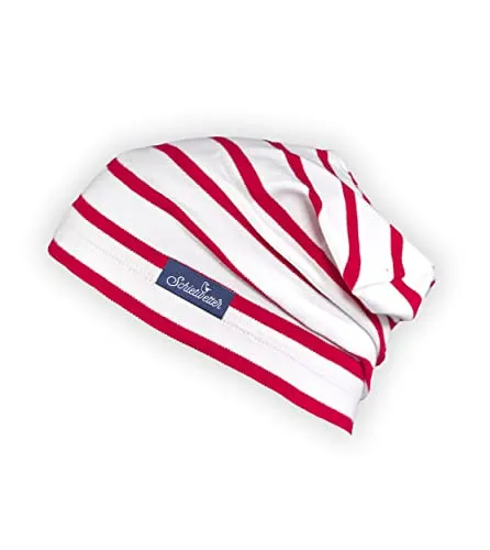 SCHIETWETTER Accessoire Erwachsenen Beanie, Mütze gestreift, Übergangsmütze, Jerseymütze, 100% Baumwolle maritim, dehnbares Material weiß-rot OS