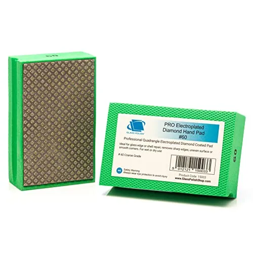 Glass Polish PRO Diamant-Handschleifblock Körnung 60 zum Glätten, Abschleifen, Kantenbearbeiten und Polieren von Glas, Fliesen, Keramik, Marmor, Beton und Metall - 95 x 55 mm