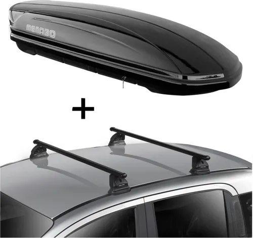Dachbox MAA400 400 Liter schwarz + Dachträger VDP EVO Stahl kompatibel mit für Mazda 2 (DE) 3-5 Türer 2007-2015