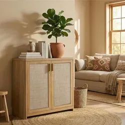 VASAGLE Sideboard Küchenschrank im Boho-Stil mit Rattan-Optik - Stylisches VASAGLE Küchenschrank im Boho-Stil mit verstellbarer Ablage, ideal für Wohnzimmer oder Flur. Die Rattan-Optik und abgerundeten Ecken schaffen eine einladende Atmosphäre. Robuste Bauweise für vielseitige Nutzung.