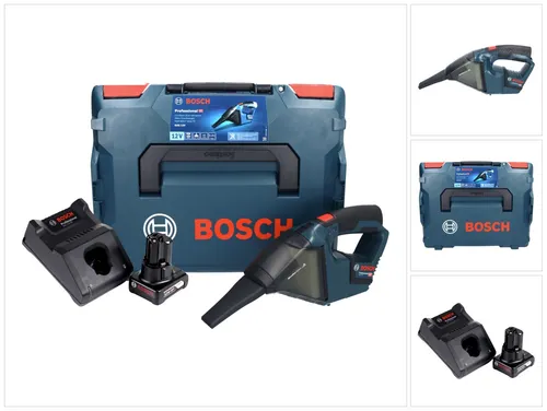 Bosch GAS 12V Professional Akku Staubsauger - Kompakter Bodenstaubsauger mit 12 V, 0,35 l Behälter und 6,0 Ah Akku. Ideal für schwer zugängliche Stellen dank Fugendüse und praktischem Transport in der L-Boxx.