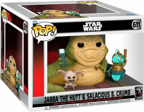 Funko POP! Star Wars 40th Jabba The Hutt & Salacious B Crumb - Sammelfigur aus der Star Wars Reihe, feiert das 40-jährige Jubiläum von 'Rückkehr der Jedi-Ritter' mit detailreicher Vinylfigur in Fensterbox, ideal für Fans und Sammler.