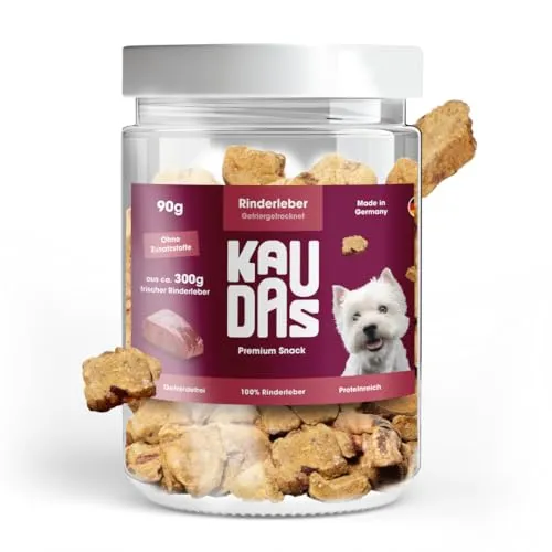 KAUDAS RinderleberPur Natursnack – 5 x 90 g gefriergetrocknete Rinderleber Leckerli für Hunde