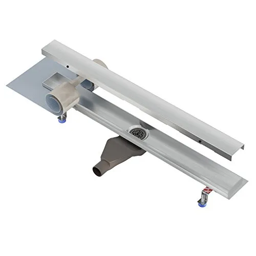 Nordona extraflache Edelstahl Duschrinne Complete Basic, Abgang Mitte Länge: 100 cm Inkl. Blende Klassisch, Ablauf Dusche