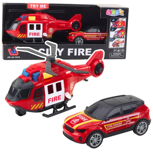 Set: Hubschrauber, Feuerwehrauto, Feuerwehr, Lichter, Geräusche