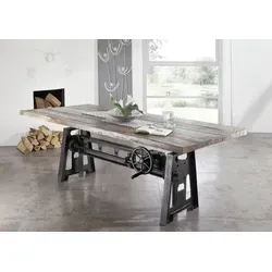 Höhenverstellbarer Esstisch im Industrial-Stil aus Altholz und Eisen - Tisch- & Stuhl-Sets, vielseitig höhenverstellbar von 75-105 cm, ideal für moderne Esszimmer und gemütliche Zusammenkünfte.