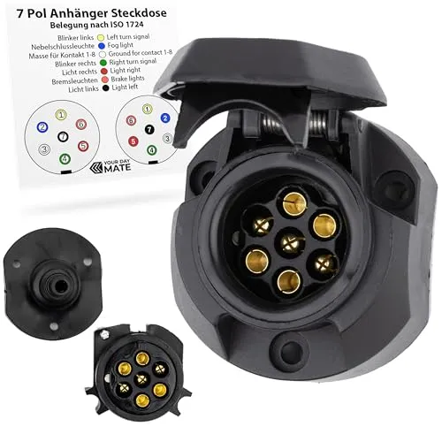 7-pol Anhänger Steckdose, inkl. Abschaltautomatik, nach ISO 1724 genormt, für 12 V Systeme, mit Feder-Klappdeckel, 7pol Steckdose, 7pin Anhängerdose, 7 polig Buchse Adapter, 7 pole Stecker Dose Hänger