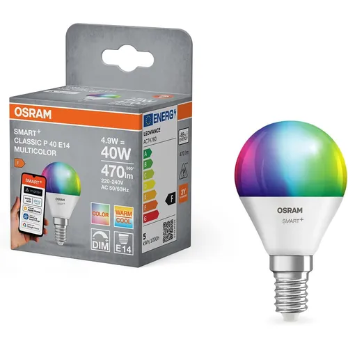 OSRAM E14 SMART+ MATTER Classic P40 LED-Lampe Multicolor 4,9W 2700-6500K - dimmb