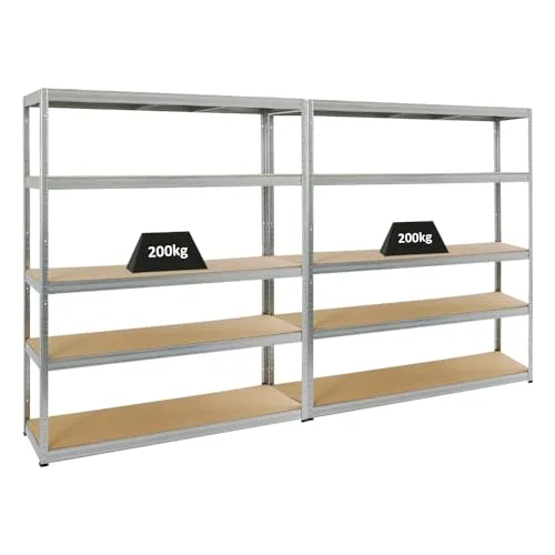PROREGAL Mega Deal 2er-Set Schwerlastregale Giant Elephant 180x150x45cm - Lagerregale mit 5 Ebenen, hohe Traglast von 200 kg pro Ebene, einfacher Aufbau in 15-20 Minuten – ideal für Keller, Garage oder Werkstatt