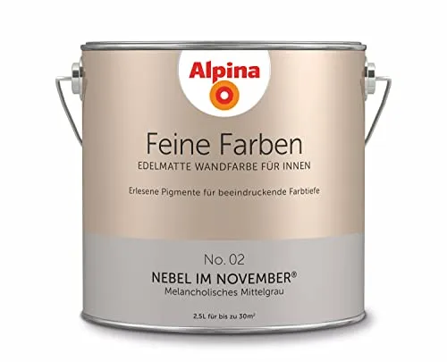 ALPINA Feine Farben Nebel im November 2,5L - Wasserbasierte Innenfarbe in zurückhaltendem Grau, ideal für Esszimmer. Mattes Finish sorgt für eine elegante Atmosphäre.
