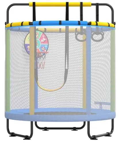 CZCPARY Kindertrampolin Indoor & Outdoor mit Turnstange und Basketballkorb