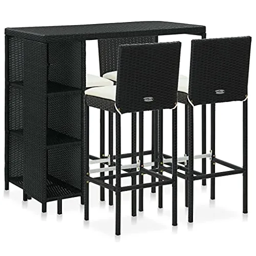 vidaXL Gartenbar Set 5-TLG. – Elegantes Gartentisch und Barhocker Set - Barsets für die Terrasse, wetterbeständig und leicht zu reinigen, ideal für entspannte Stunden im Freien mit bequemen, abnehmbaren Kissen.