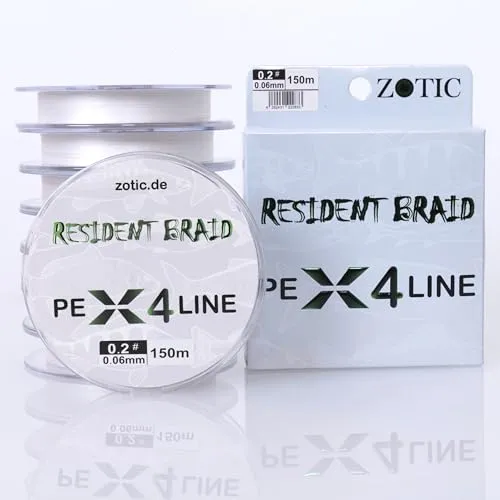 Zotic Resident Braid PE X4/X8-4-fach/8-fach geflochtene Angelschnur für Baitcaster u. Spinnrute, Profi Angelzubehör, Raubfisch, Angelsehne, 100m 150m 300m (X4 Weiss, 100m - 0.14mm - 6.2kg)