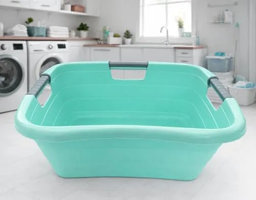 Liter Wäschewanne Wäschekorb ergonomisch Griffen Kunststoff Pastell Türkis 25