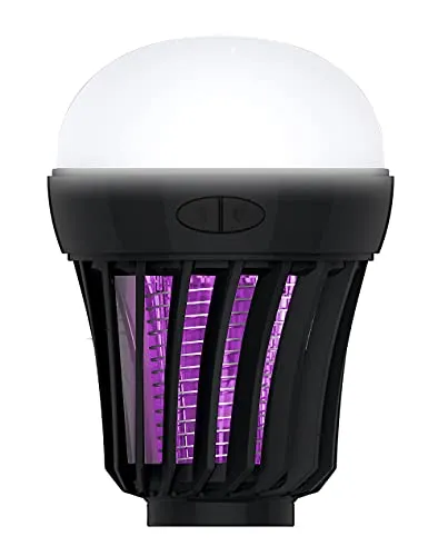 Exbuster Batterie Campinglampe: 2in1-UV-Insektenvernichter & Camping-Laterne mit Batterie, dimmbar (Camping Tischlampen, Tischleuchte, außen)