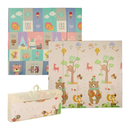 Faltbare Kinderspielmatte mit Wendemotiv - Spiel- & Puzzelmatten, ideale Krabbelmatte für Babys mit tierischem Design, faltbar und platzsparend, perfekt für drinnen und draußen.