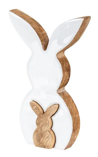 Levandeo® Osterhase, Deko Hase 2er Set H20cm Mango Holz Natur Weiß Tischdeko Frühling
