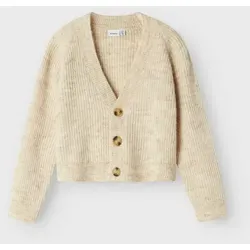 Name It Strickjacke Plain in Dunkelbeige, Größe 134/140 - Strickjacke aus recycelten Materialien mit lockerer Passform und Überschnittenen Schultern – ideal für umweltbewusste Kinder.