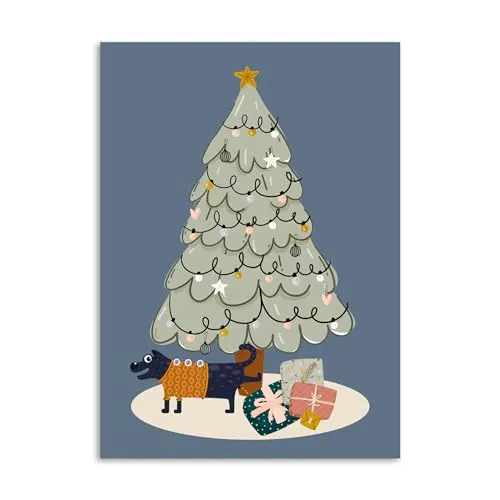 Nastami Weihnachtskarte lustig Postkarte Weihnachten Weihnachtskarten (Hund Weihnachtsbaum)