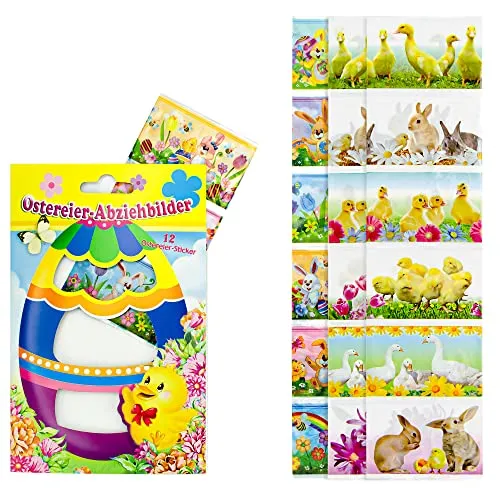 Helmecke & Hoffmann Ostereier Motivfolie | 4 Bögen mit je 6 Motiven auf Schrumpffolien gedruckt | Ostereierdeko für Bunte Eier zum Osterfest