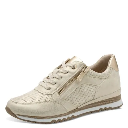 MARCO TOZZI Damen Sneaker flach mit Reißverschluss Vegan, Gold (Dune met.Comb), 42 EU