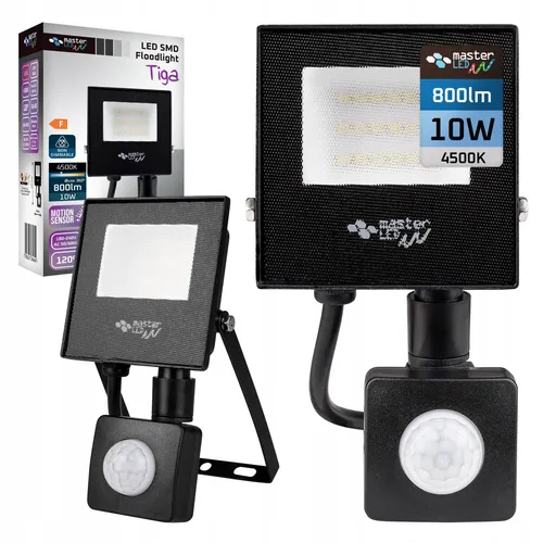 MasterLED Strahler 15cm 4500K Neutralweiß 800lm 10W 120° IP65 PIR Bewegungsmelder Schwarz